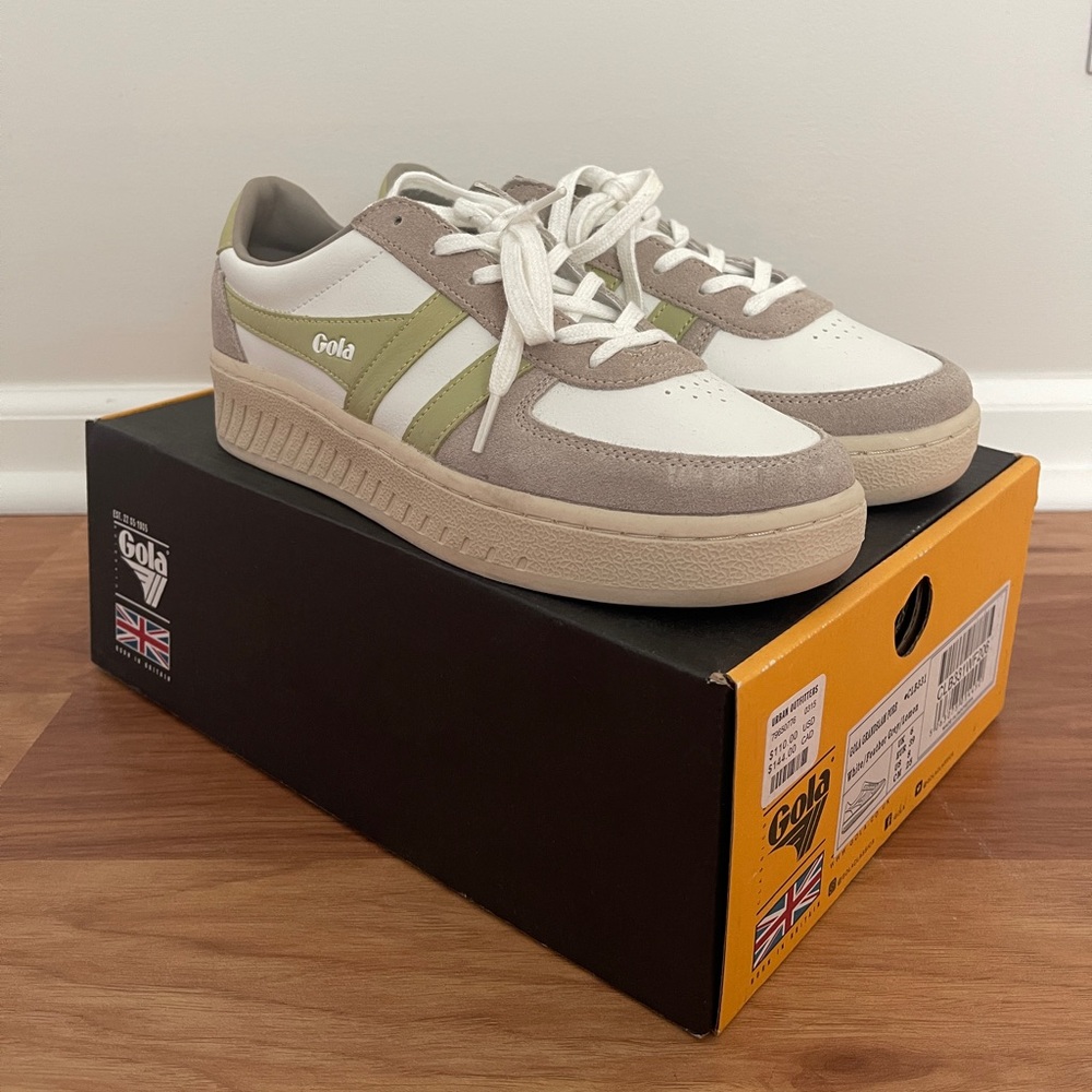 Gola Grandslam Pure White/Grey/Sage Green Women’s Sneakers. Worn Once.